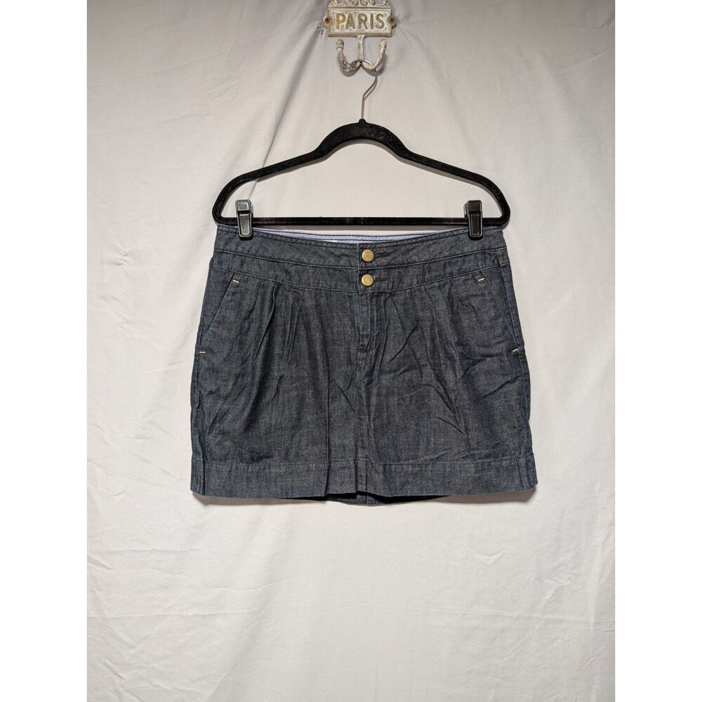 Gap Chambray Denim Mini Skirt Dark Wash Double Brass Button Cotton 10/30